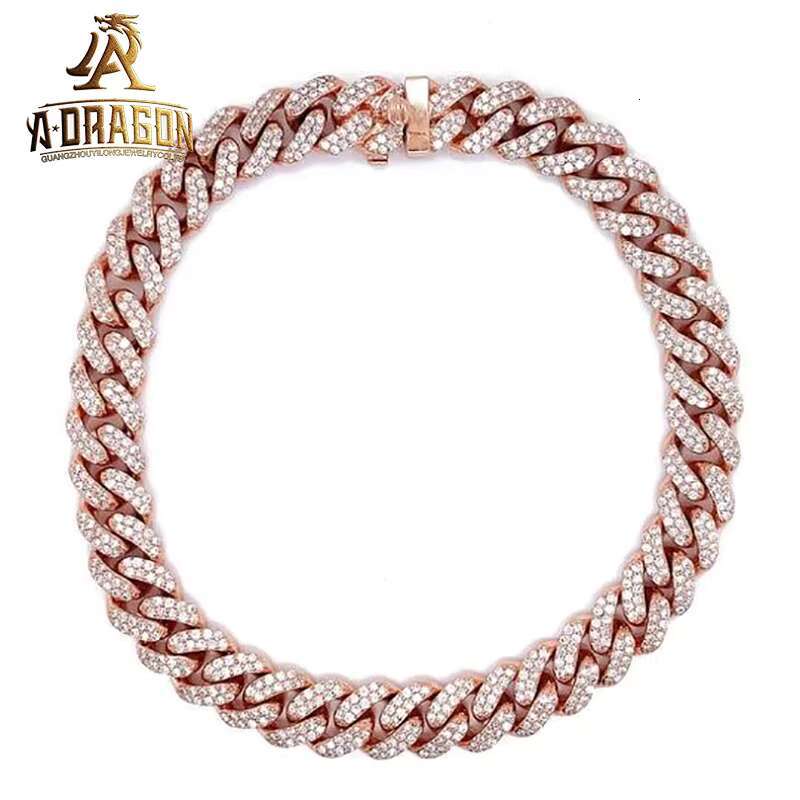 Pure 925 Silver 12mm White Gold Plated VVS Moissanite Diamond Cuban Chains for Men