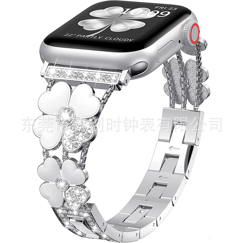 Luxury Premium Moissanite iWatch Series 10 Band Fashion Women's Four-Leaf Clover Rhinestone Bling Designer Strap Elegant Glamorous Metal Wristban