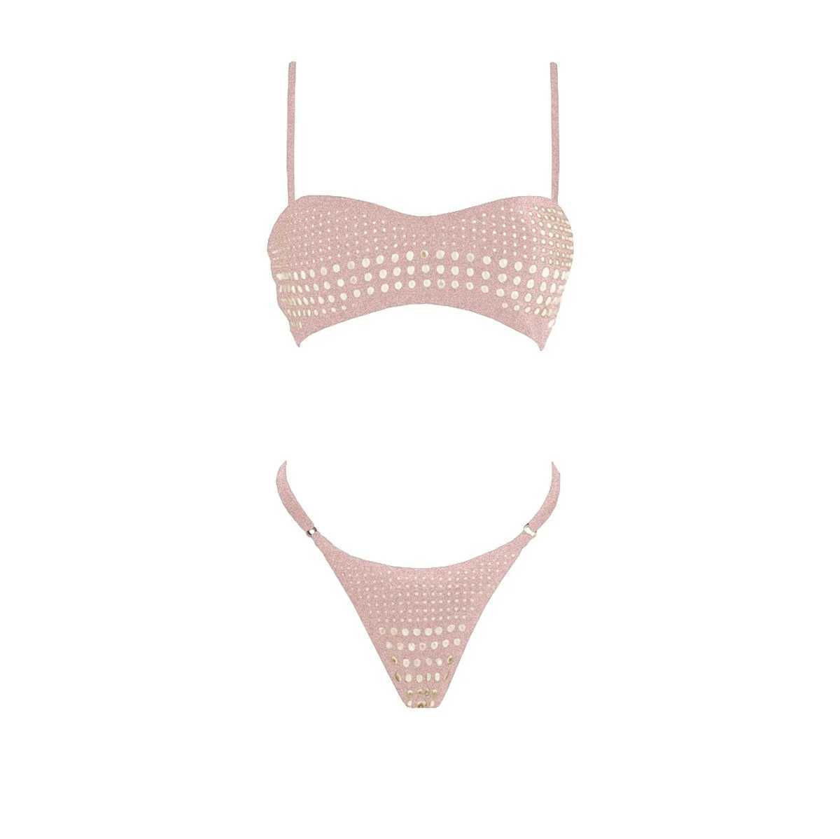 3Pcs Shiny Diamond Bikini Women Sexy Swimsuit Push Up Swimwear Bandeau Biquini Female Micro Bathing Suit Mini Skirt Beach Outfits XJ250624