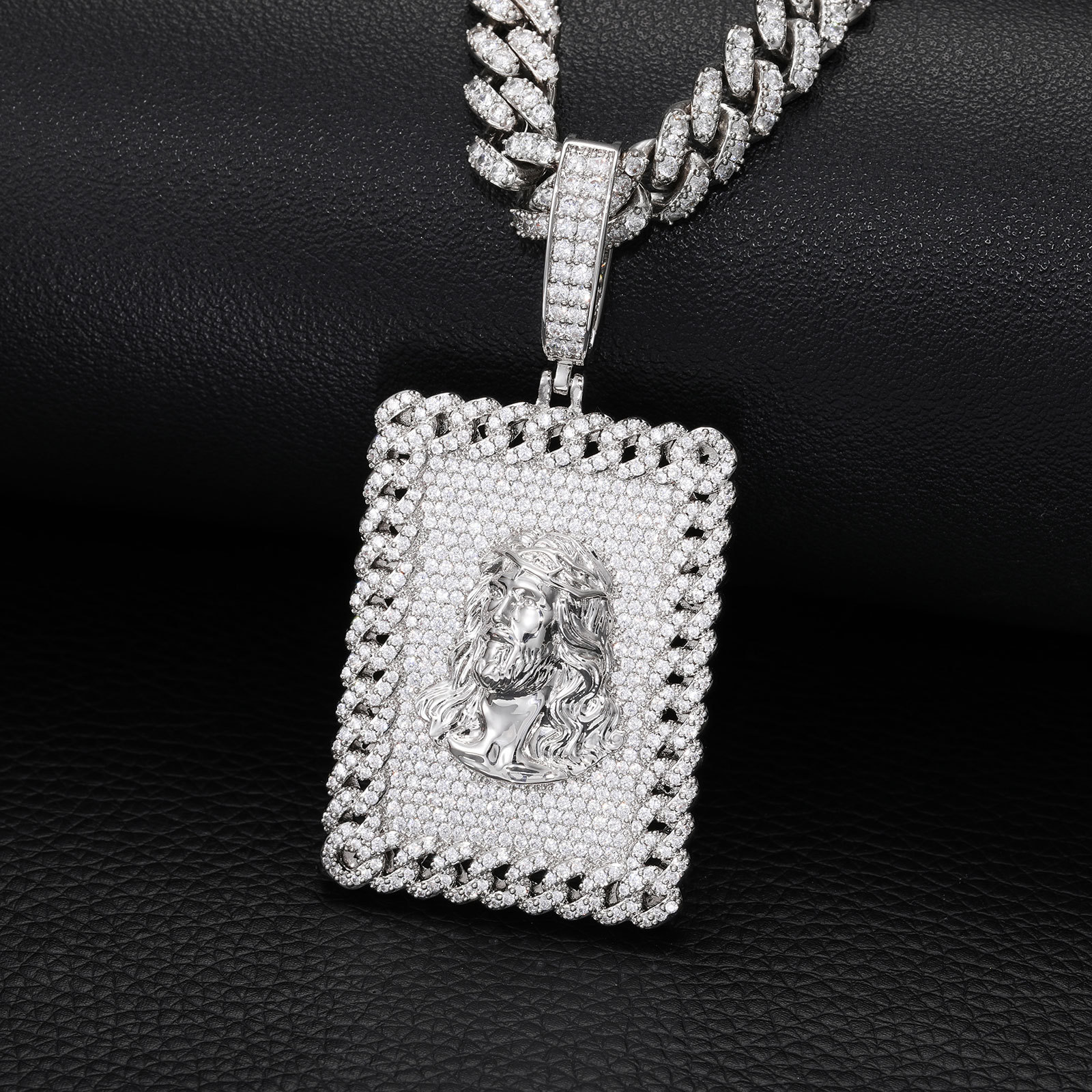 Hip Hop Square Jesus Face Pendant Necklace 5A Zircon Women Men Religious Jewelry