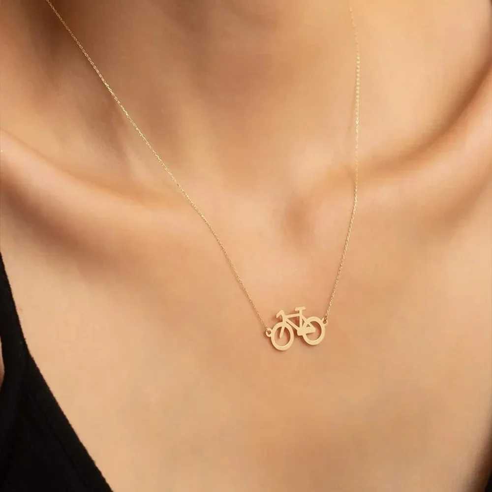Stainless Steel Necklace For Women Men Classic Bicycle Gold Color Choker Pendant Necklace Engagement Jewelry V250625