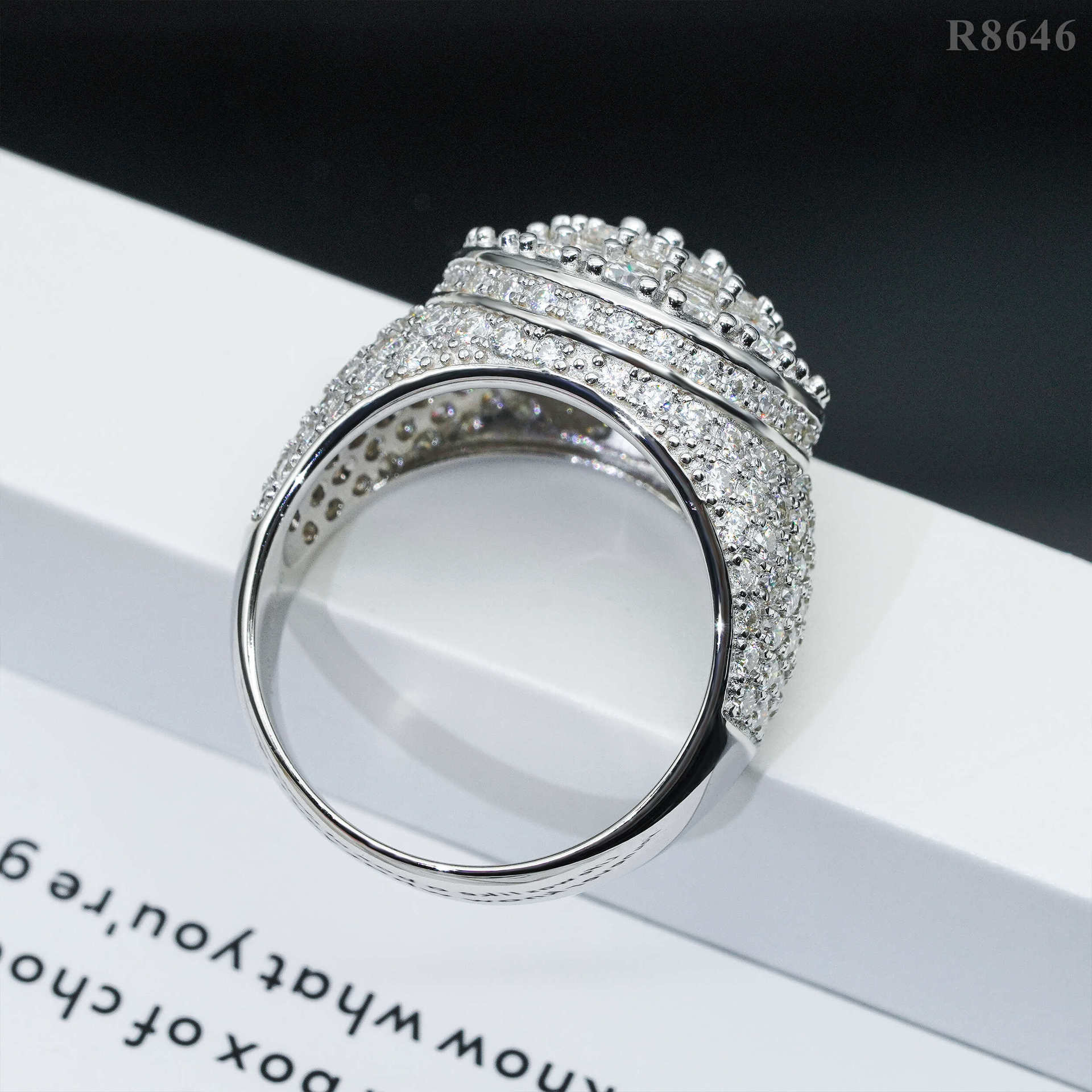 Hip Hop Fine Jewelry Passd Diamond Tester 925 Silver Iced Out VVS Moissanite Cluster Prong Dome Ring for Men Women