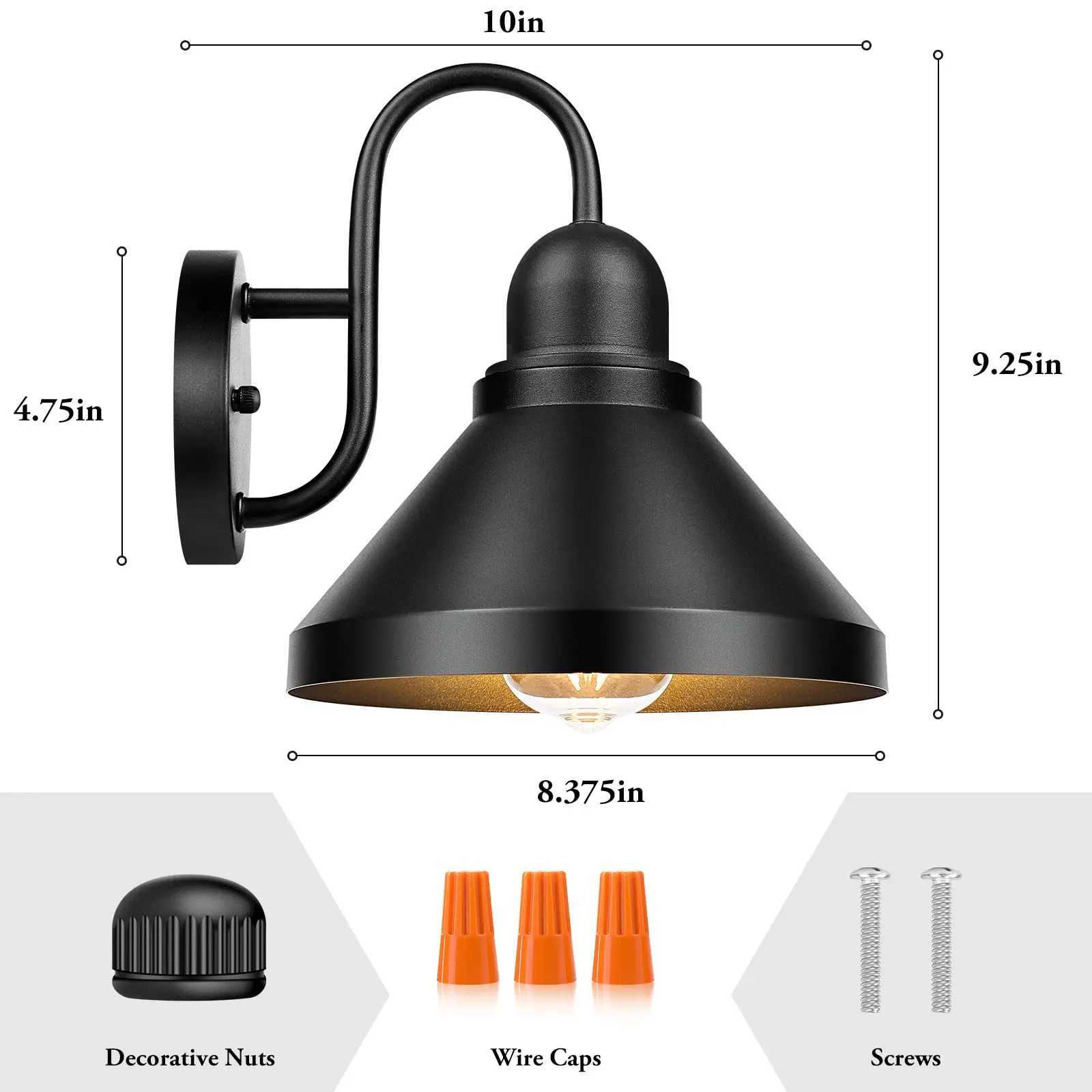 Gooseneck Outdoor Light Fixtures 2-Pack Farmhouse Barn Lights for Porch Industrial Black Exterior Wall Sconce E26 BaseXJ250624