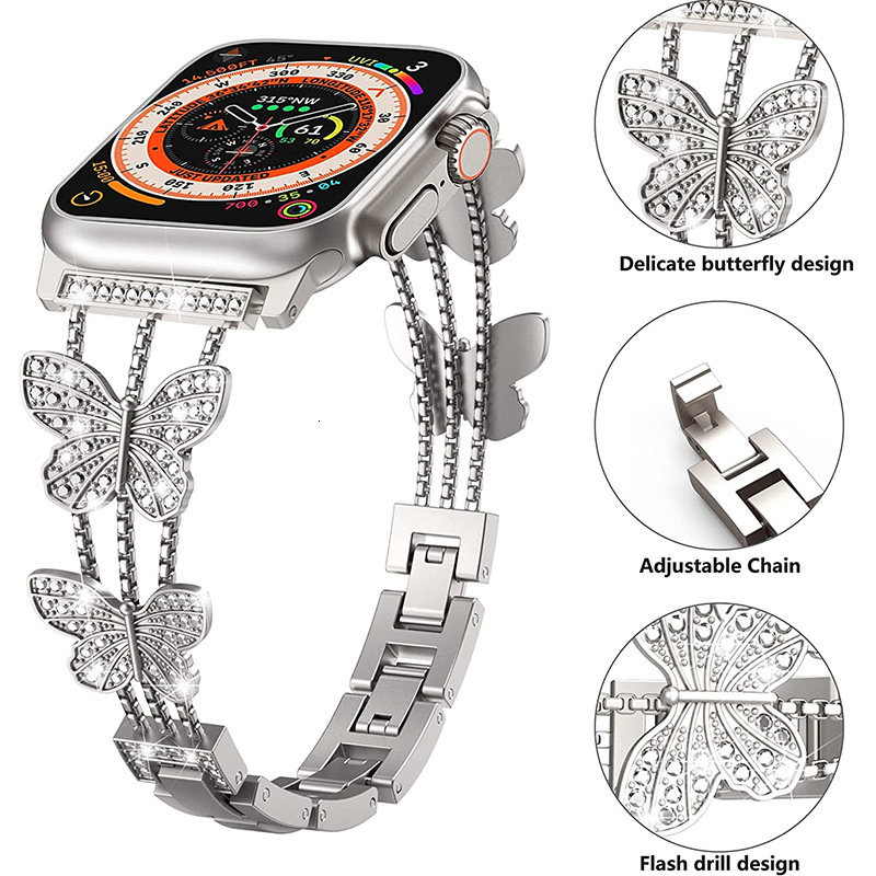 Luxury New Arrival Small Butterfly Metal Diamond Inlaid Fashion Straps for All Series of Twatch 10-1