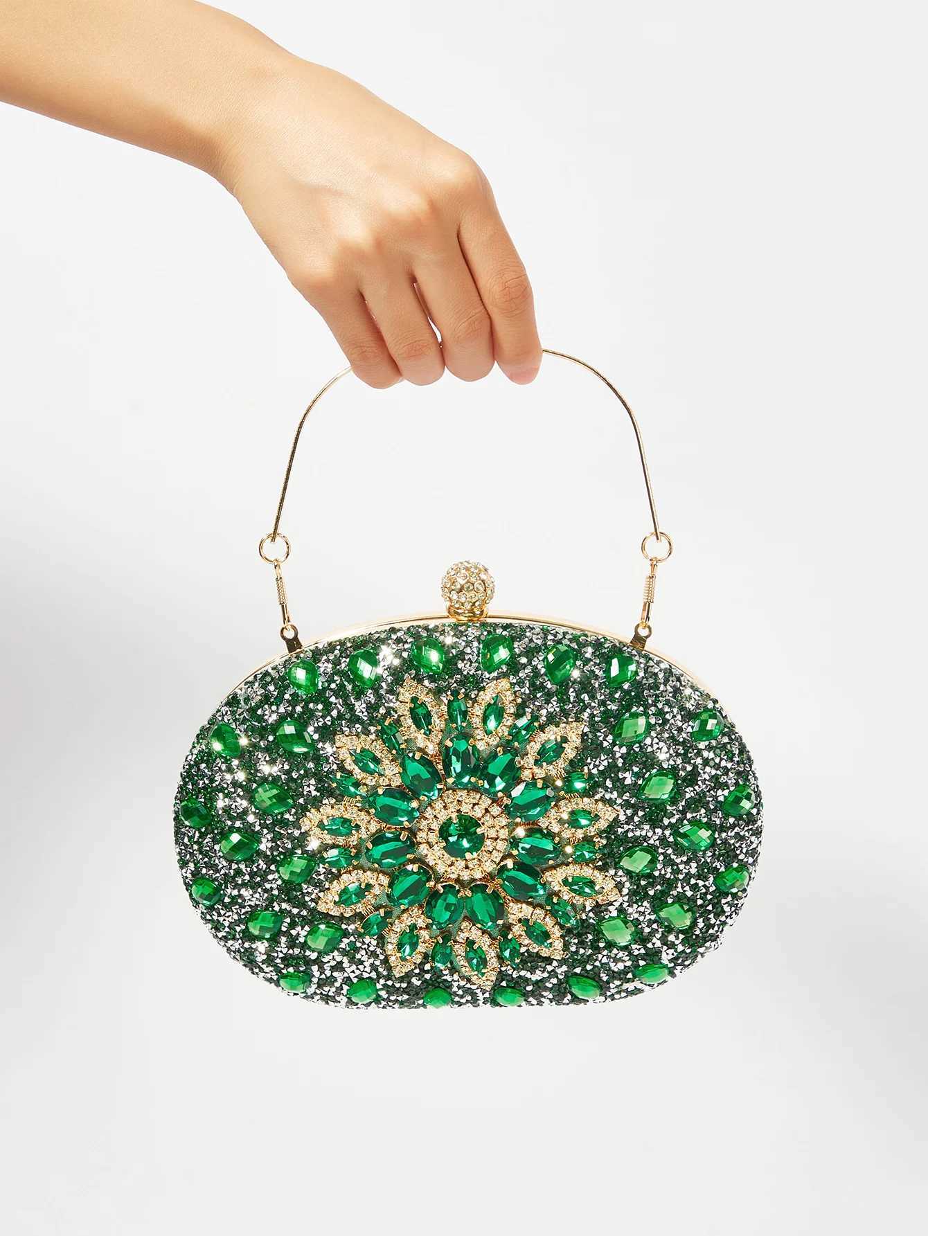 Gorgeous shiny mini diamond-studded rhinestone floral hand-held dinner bag for wedding and party M250625