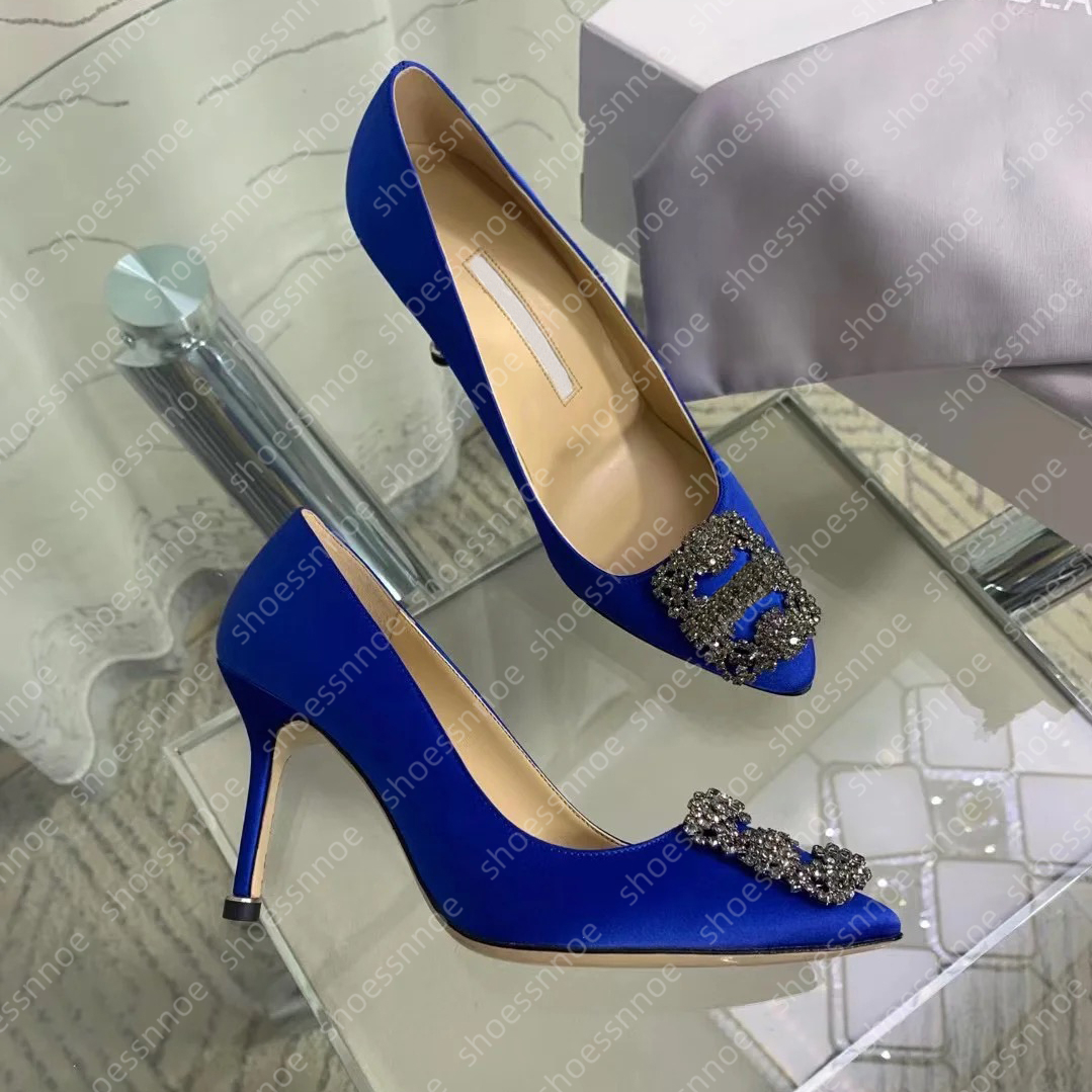 Designer High Heels Manolo Slingback heels Blahnik Maysli kitten heels Women's Satin rhinestone pointy pump 6-10cm women's sexy party wedding stiletto pumps size 35-43