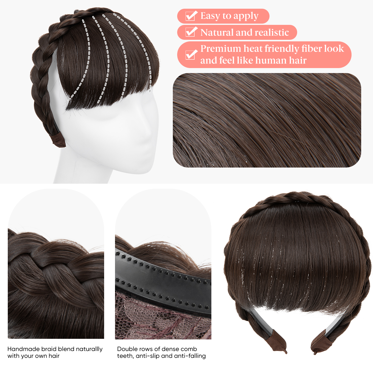 Synthetic Headband Bangs Extension Fake Hair Blunt Fringe without Long Sides For Women Natural Flase Hairpiece