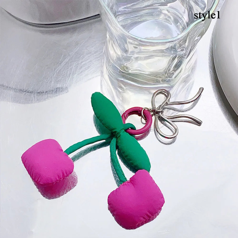 Korean Stylish Fabric Cherry Keychain Hand Beaded Pearl Keyring For Women Girls Phone Pendant Y2K Fashion Bag Pendant Gifts 250625