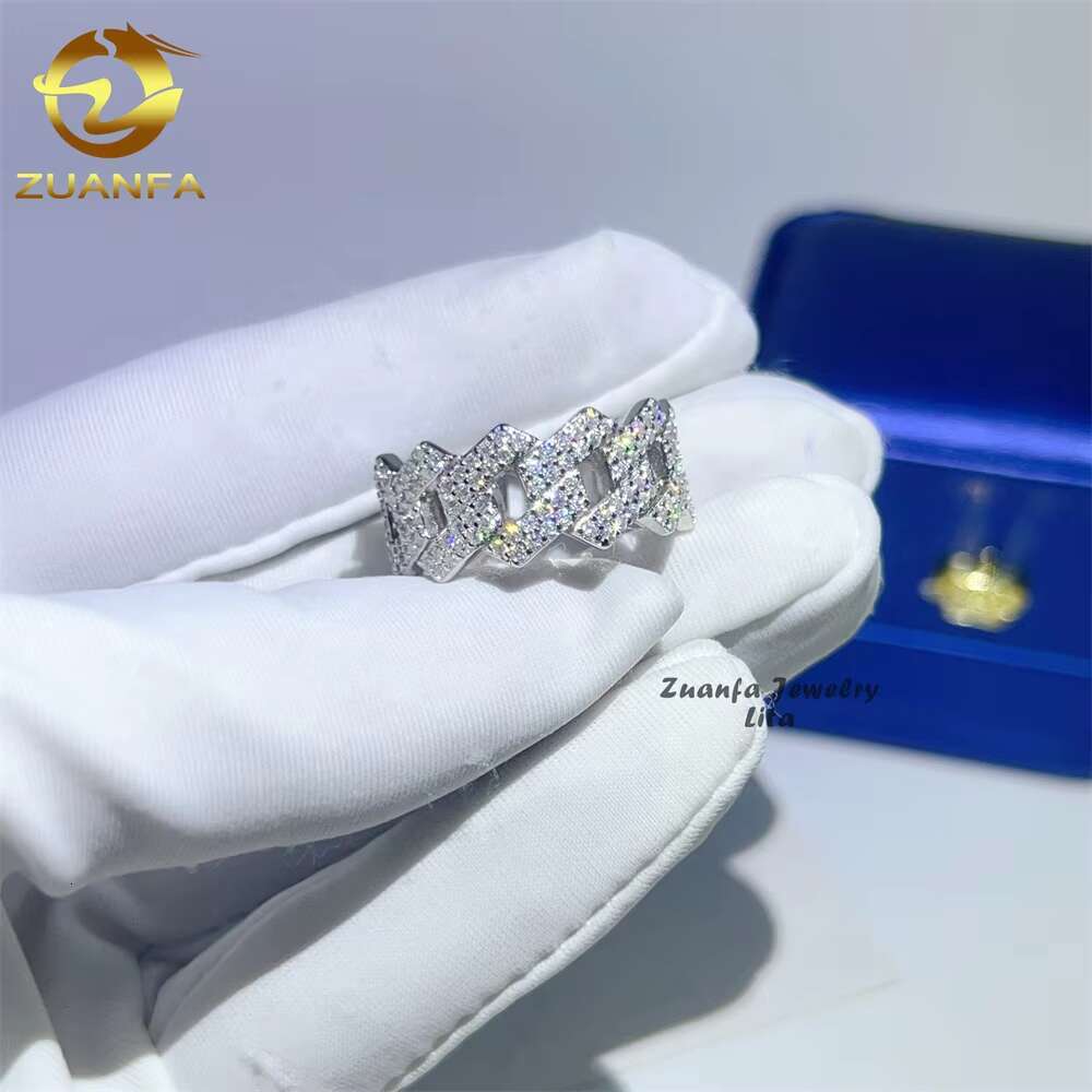 Wholesale Factory Price Moissanite Jewelry 925 Silver Iced Out 2 Row Diamond Cuban Rings Hip Hop Moissanite Ring