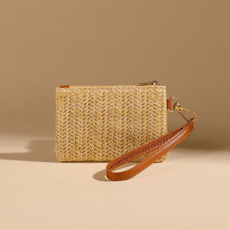 Free Shipping 2025 New Designer Bag In-stock Solid Color Straw Mini Wallet Women's Wristlet Short Wallet Summer Casual Women's Straw Bag Dua