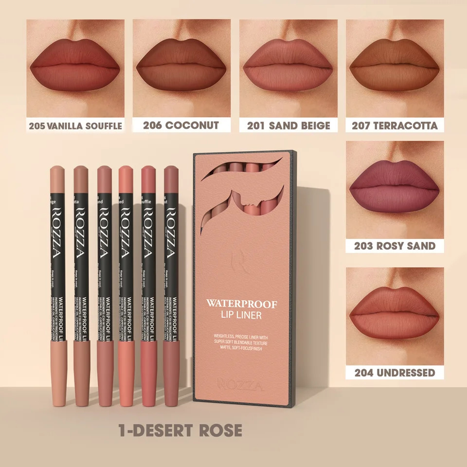 Rozza Waterproof Lip Liner Pencil Set Weightless Precise Liner with Super Soft Blendable Texture Matte Soft 250625