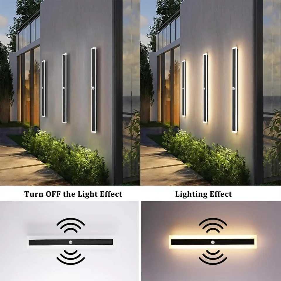 110- 240V IP65 Waterproof Porch Lamp LED Long Garden Lamp for Villa Garage Lighting Fixture Outdoor Wall Light With Motion SensorXJ250624