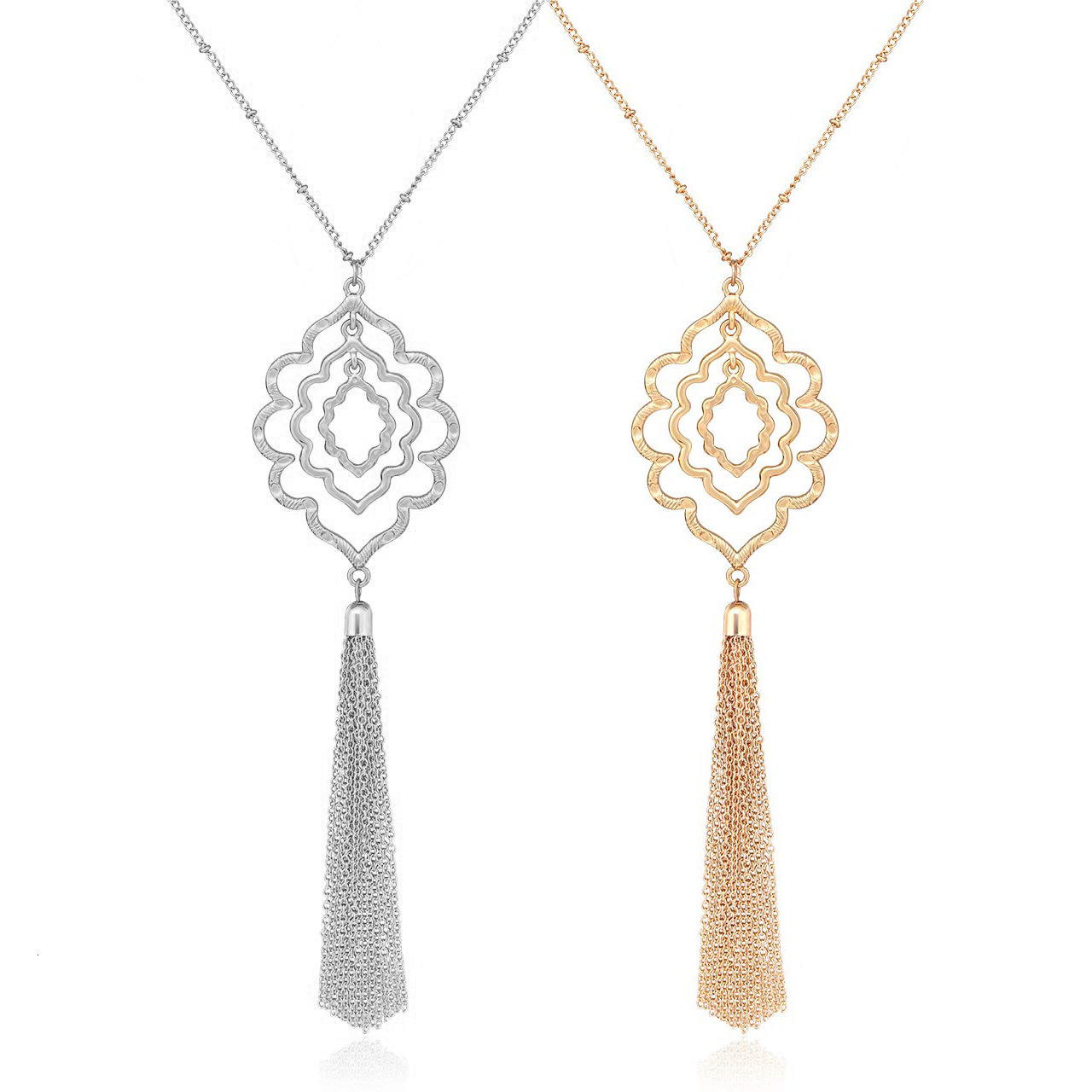 Jewelry Women's Minimalist Geometric Round Sweater Chain Bohemian Long Tassel Pendant Necklace Jewelry for Women