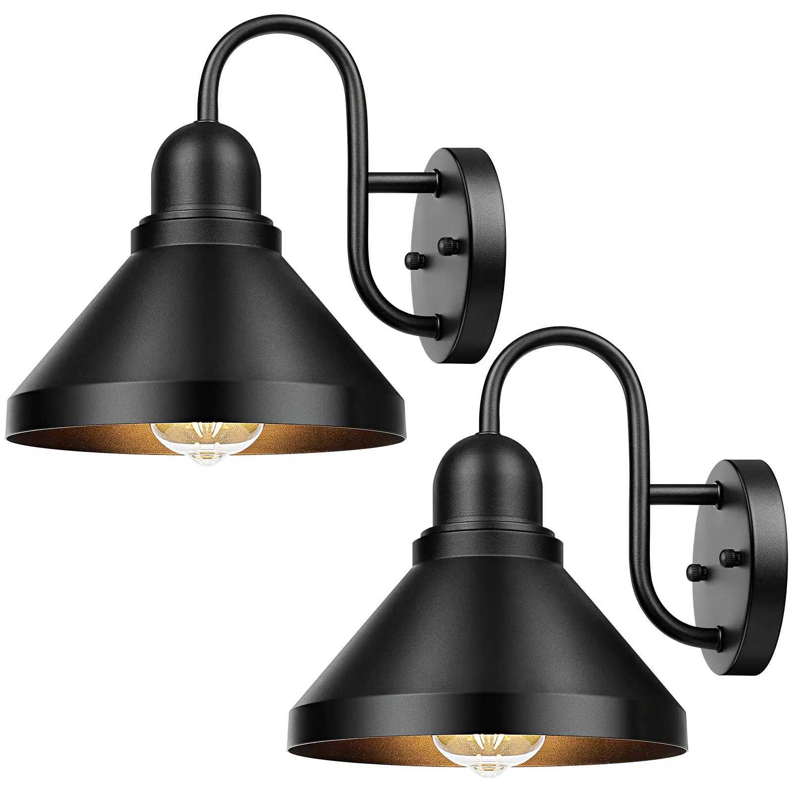 Gooseneck Outdoor Light Fixtures 2-Pack Farmhouse Barn Lights for Porch Industrial Black Exterior Wall Sconce E26 BaseXJ250624