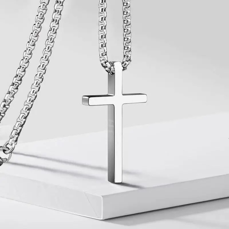 Waterproof Stainless Steel Cross Necklace for Men WomenSilver Color Never Fade Metal Pendant CollarsCasual Unisex Jewelry Gift 250625