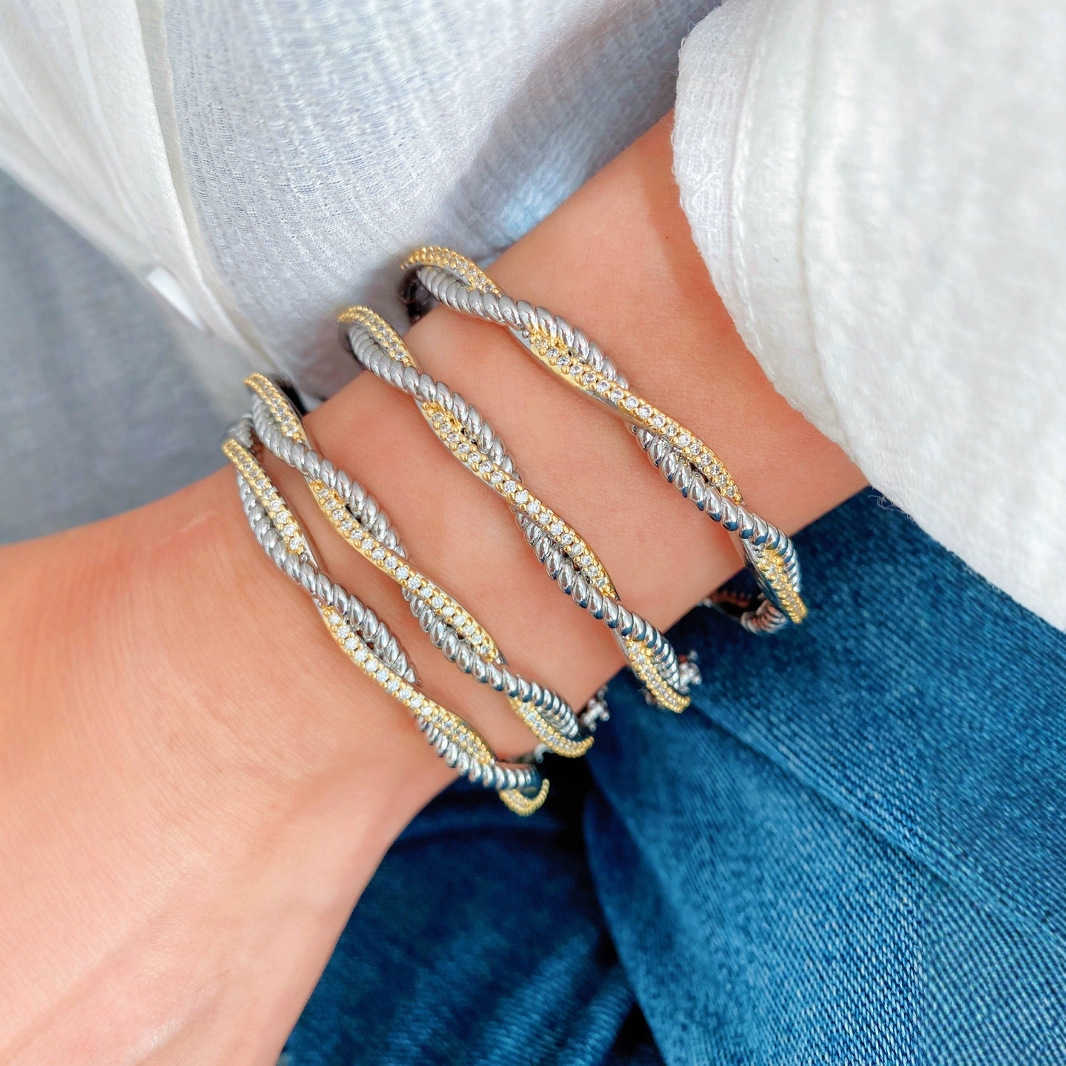 Fashion Micro Pave Cross Wave 18K Two-Tone Gold Bracelet Jewelry Versatile Commuting 250615