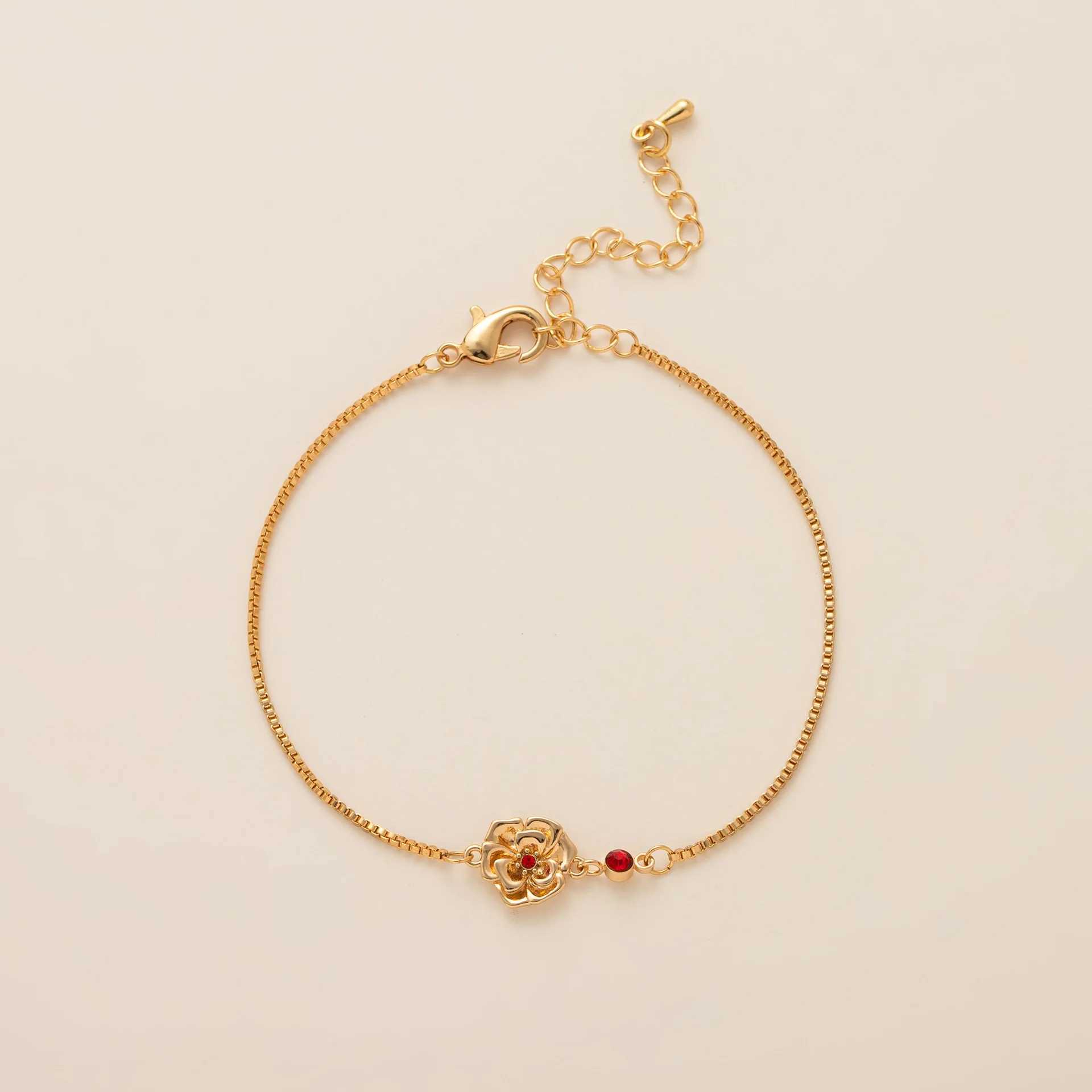 December Zircon Birthstone Flower Pendant Bracelets for Women Charm Gold Color Stainless Steel Box Chain Jewelry Accessories X250625
