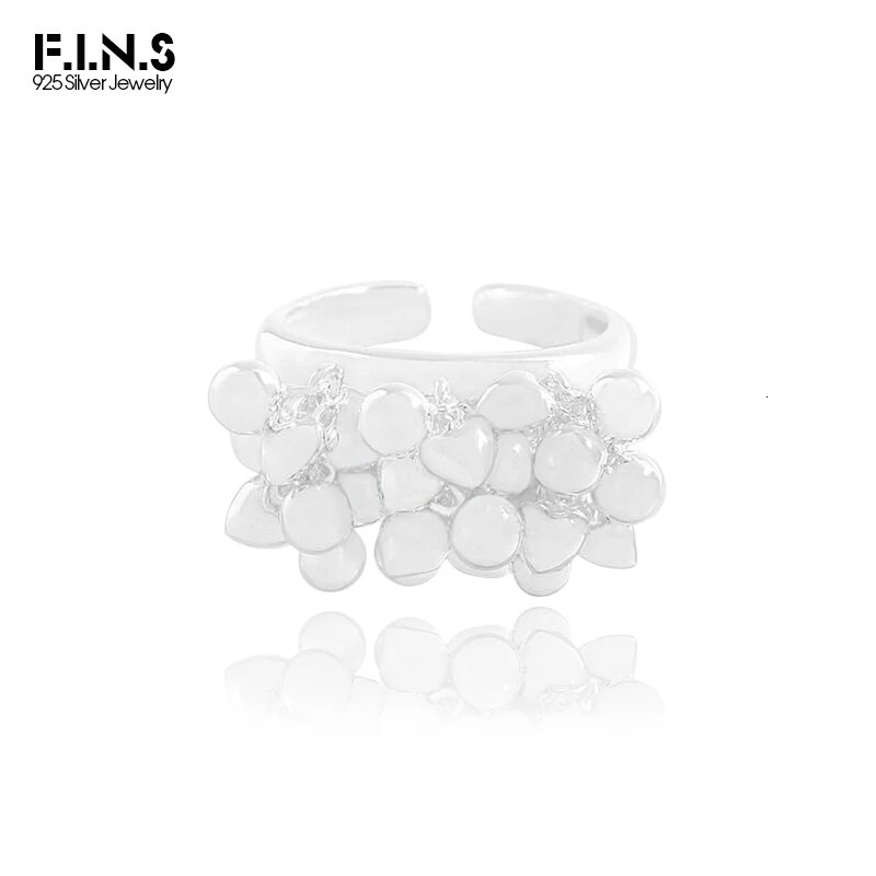 F.I.N.S Korean S925 Sterling Silver Heart Beads Flower Cluster Ring Wide Statement Mid Finger Fine Jewelry Fashion Accessories 250624