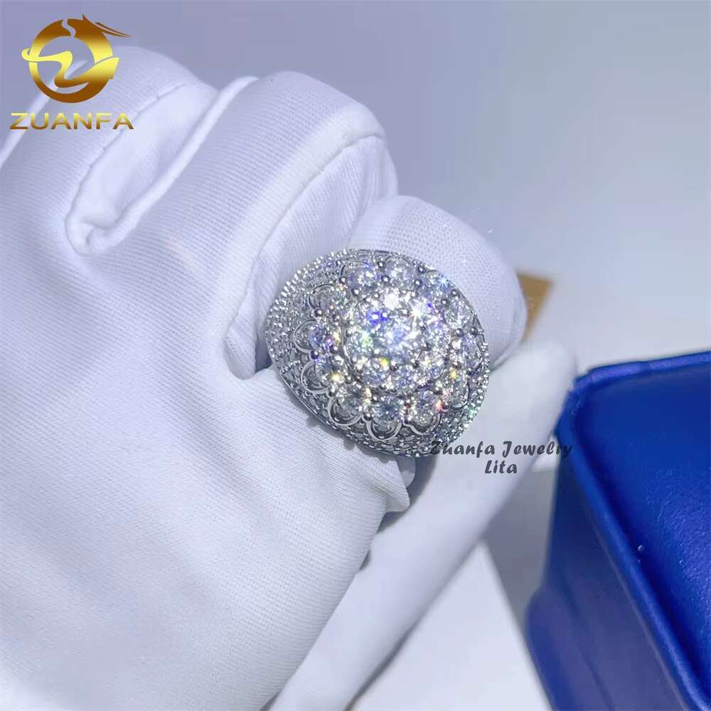 New Arrival Fine Jewelry 925 Sterling Silver Iced Out Diamond Hip Hop Mens Moissanite Ring