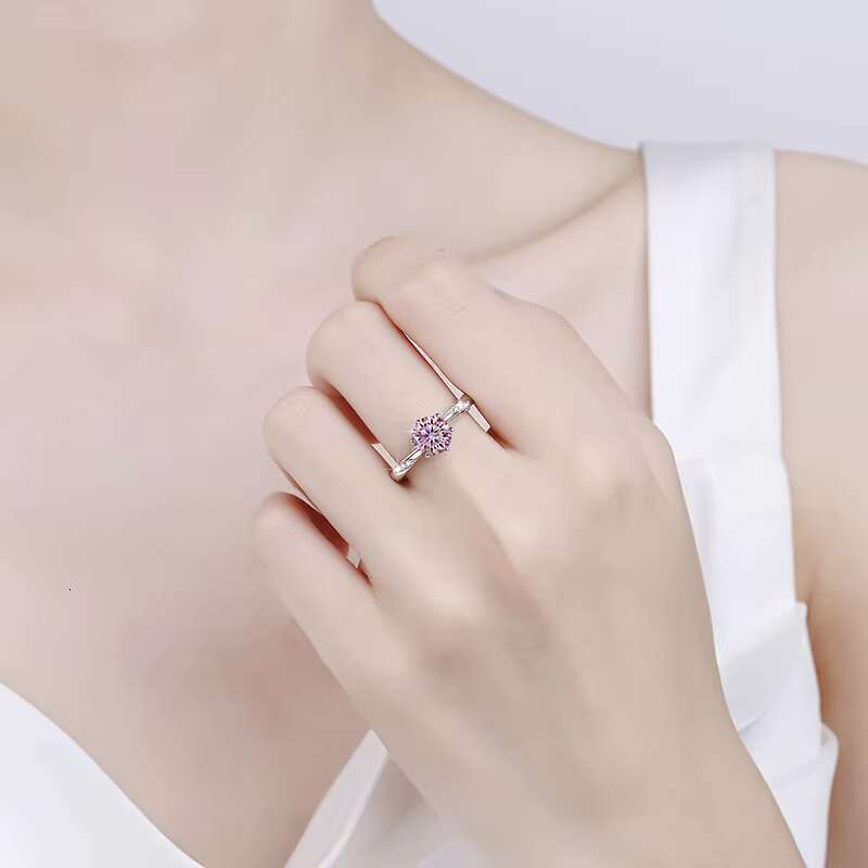 Fine Jewelry Classic Solitaire Engagement Ring 3Ct Pink Diamond 925 Sterling Silver 3CT pink Moissanite Ring for Woman Ladies