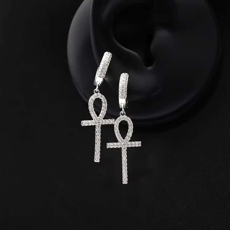 Fashion Cross Hoop Earrings S925 Silver 14k 18k Yellow Gold Plated White Moissanite Diamond Gem Drop Earrings for Woman Man