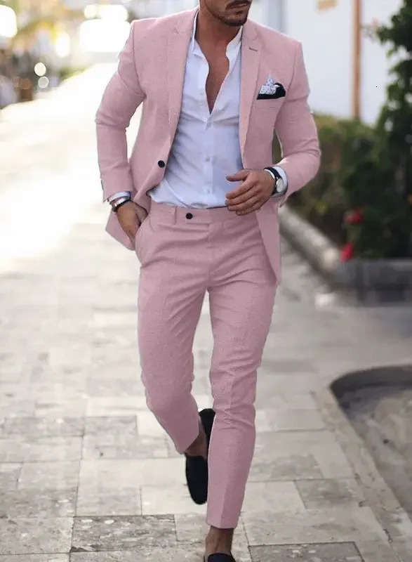 2-Piece Solid Wedding Mens Suit Slim Fit Notch Lapel Blazer Formal Business Tuxedos Two Buttons JacketPants for Party Prom 250625