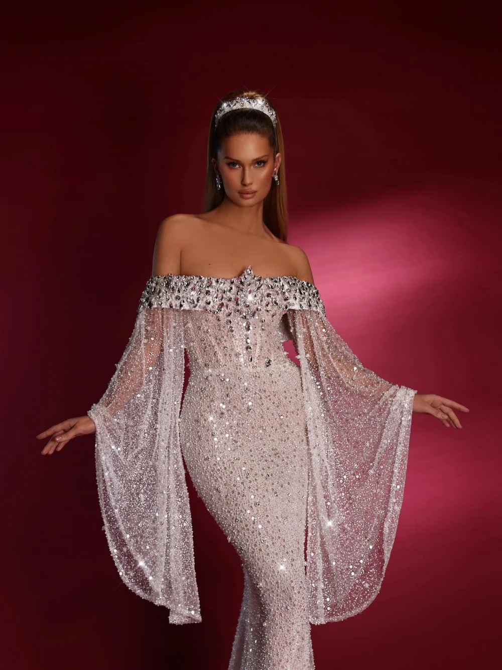 Modern Wedding Dresses Sequins Off Shoulder Bridal Gowns Crystal See Through Mermaid Illusion Customized Bride Vestidos De Novia Plus Size