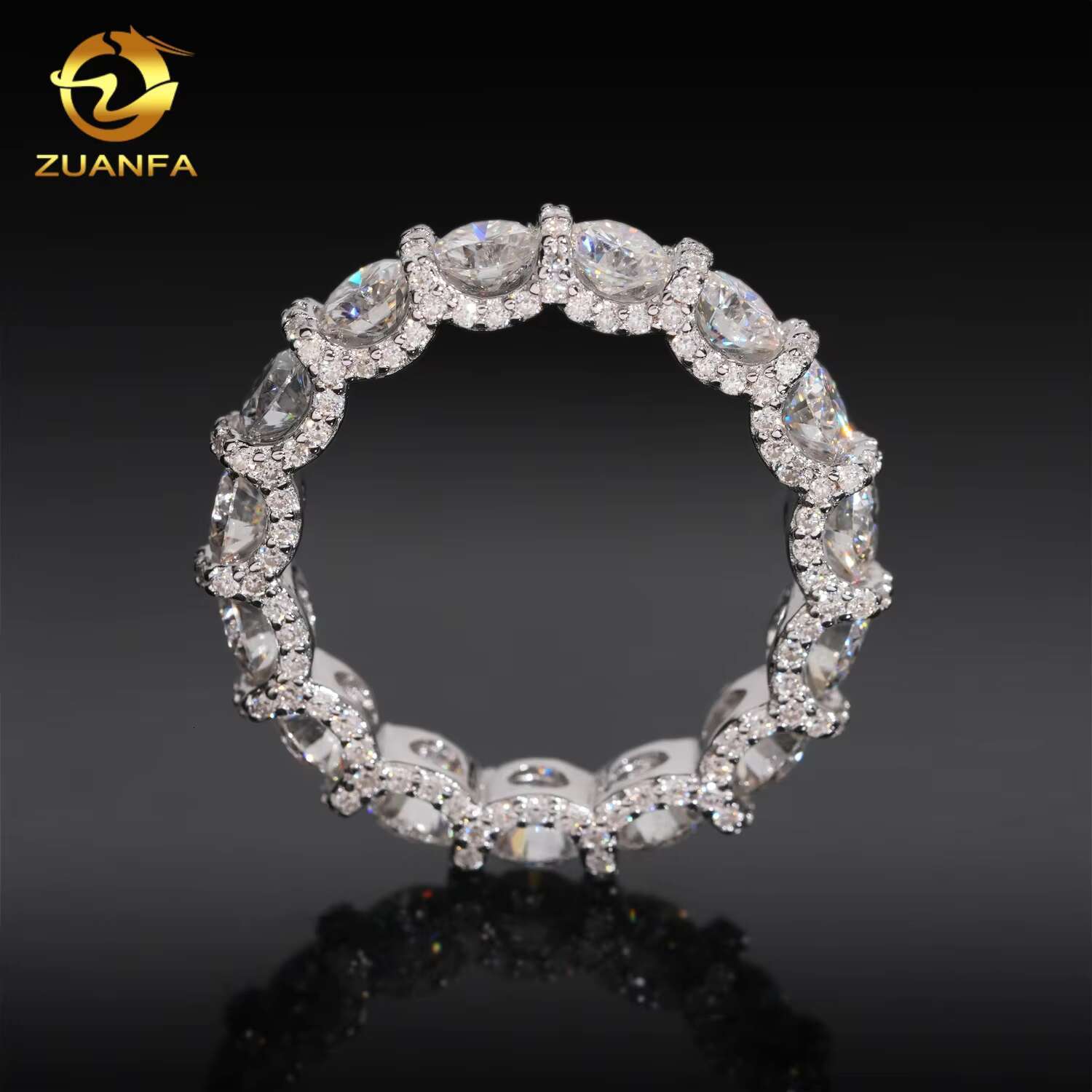 Fashion Moissanite Diamond Engagement Rings Eternity Hoop Ring Round Cut Diamond 925 Sterling Silver Iced Out Ring