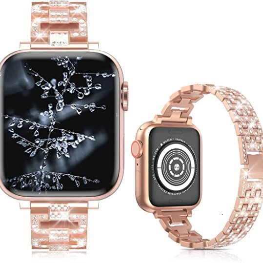 Luxury Premium Fashion D Shaped Full Diamond Inlaid Five Link Metal Watch Band for Apple Watch Series 1-9