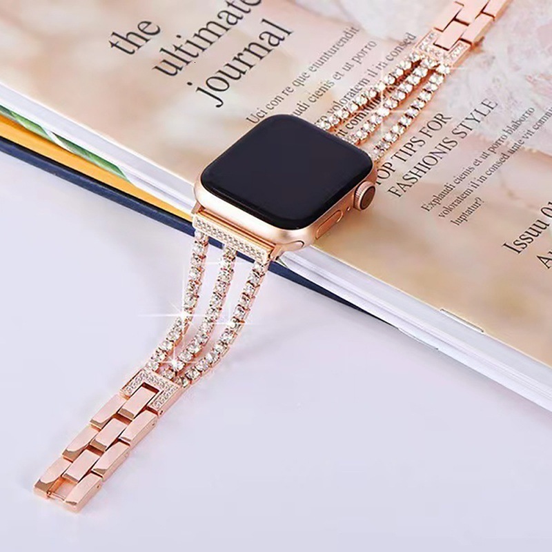 Luxury High End Metal Chain Style Individual Diamond Inlaid Watch Strap for Apple iWatch 4/5/6/7/SE/8 with Full Diamond Steel Band
