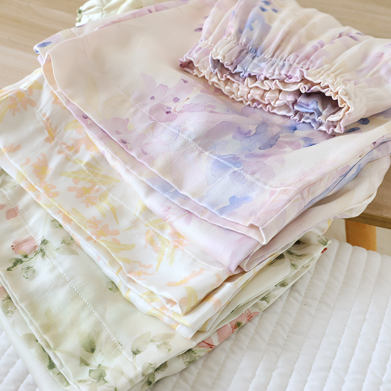 In stock women's spring and summer new items, cotton satin pajamas, elegant forest print, long sleeved straight leg pants, home wear