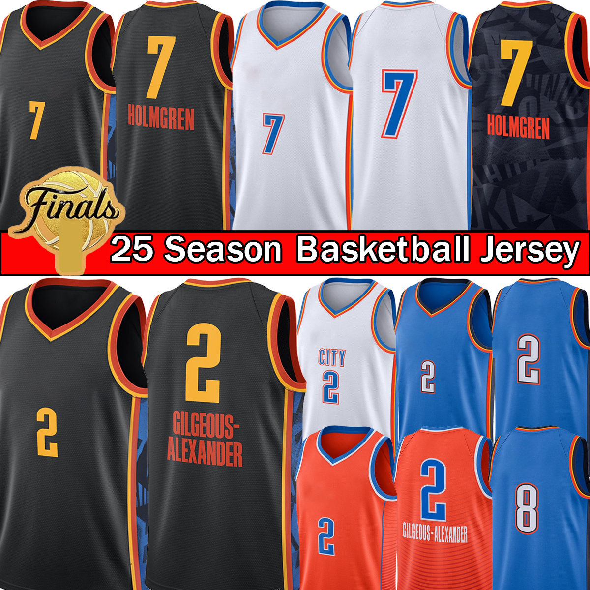 Shai Gilgeous Alexande Basketball Jerseys Chet Holmgren Jalen Williams Stitched Final patch Mens Youth Kids Basket T-Shirt Black White