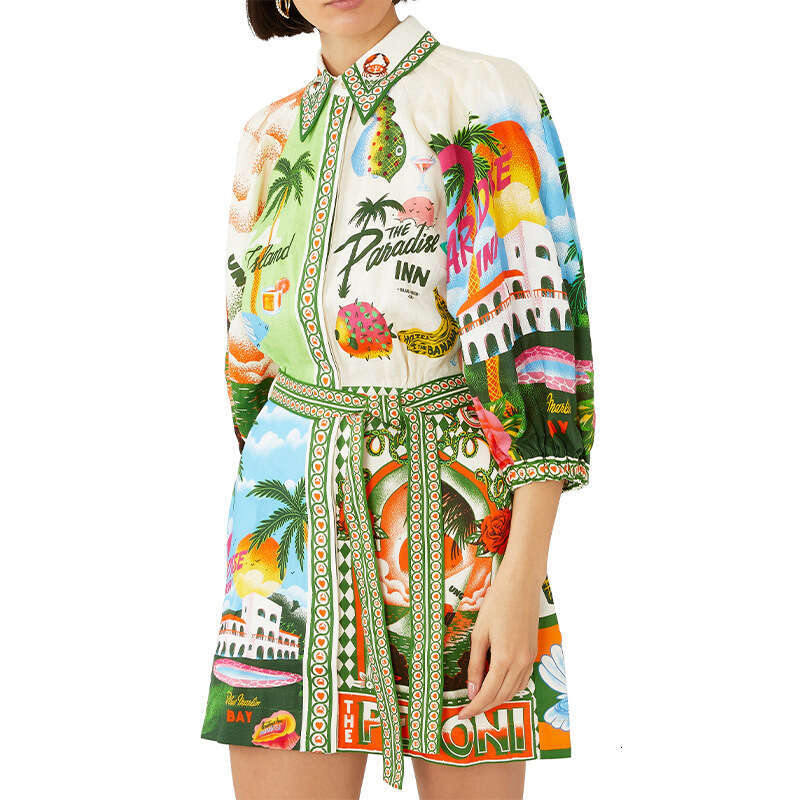 New Casual Fashion Printed Shirt Cardigan Elegant Versatile Dress B5