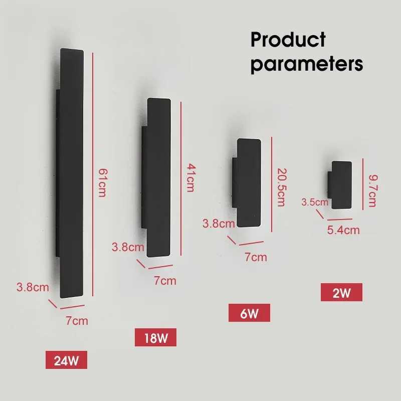 Outdoor Waterproof Wall Lamps Strip Aluminum Wall Lights 18W LED Black Wall Lamp Bedroom Exterior Outdoor Lighting FixturesXJ250624