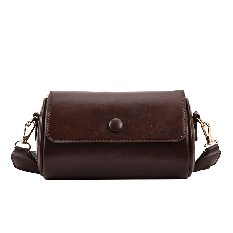 new Spring Fashionable All-match Wide-strap Shoulder and Crossbody Bag Cylindrical Bag Retro Small Bag Niche and Stylish Women's Bag