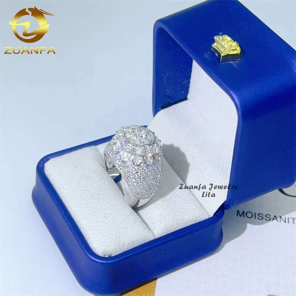 New Arrival Fine Jewelry 925 Sterling Silver Iced Out Diamond Hip Hop Mens Moissanite Ring