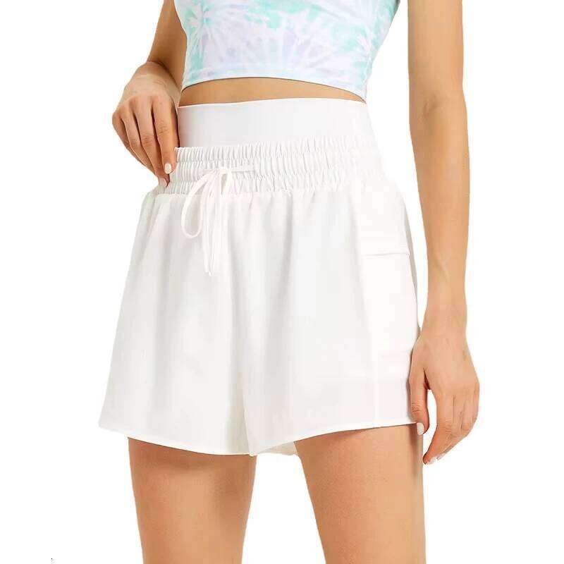 Women Lightweight Breathable Fiess Running 2 In 1 Woven Quick Dry Gym Female Drawstring High Waist Yoga Shorts