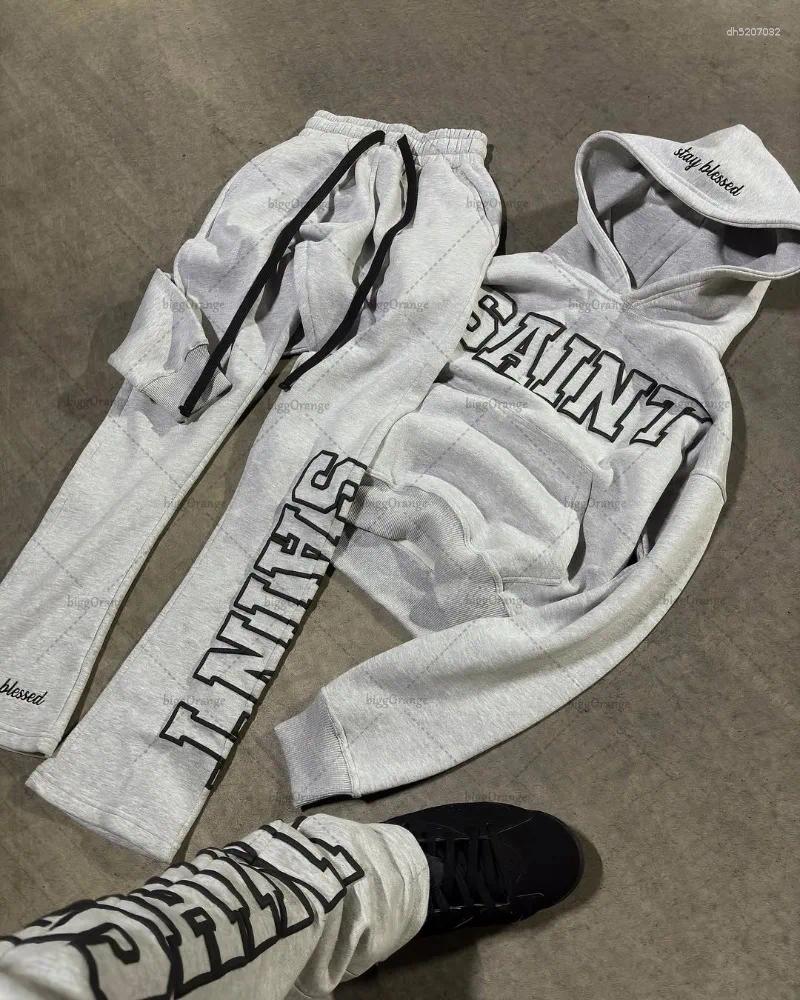 Men's Tracksuits High Street Trendy Retro Letter Print Sportswear Set Hip-Hop Punk Streetwear Hoodie Women Harajuku Casual Loose Sweatpants