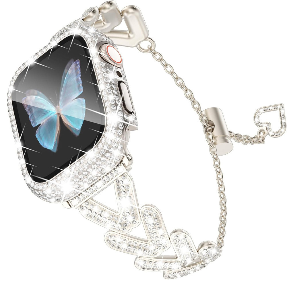 Luxury Premium V Design Metal Diamond Inlaid Chain Bracelet for Apple Watch Series 1-10