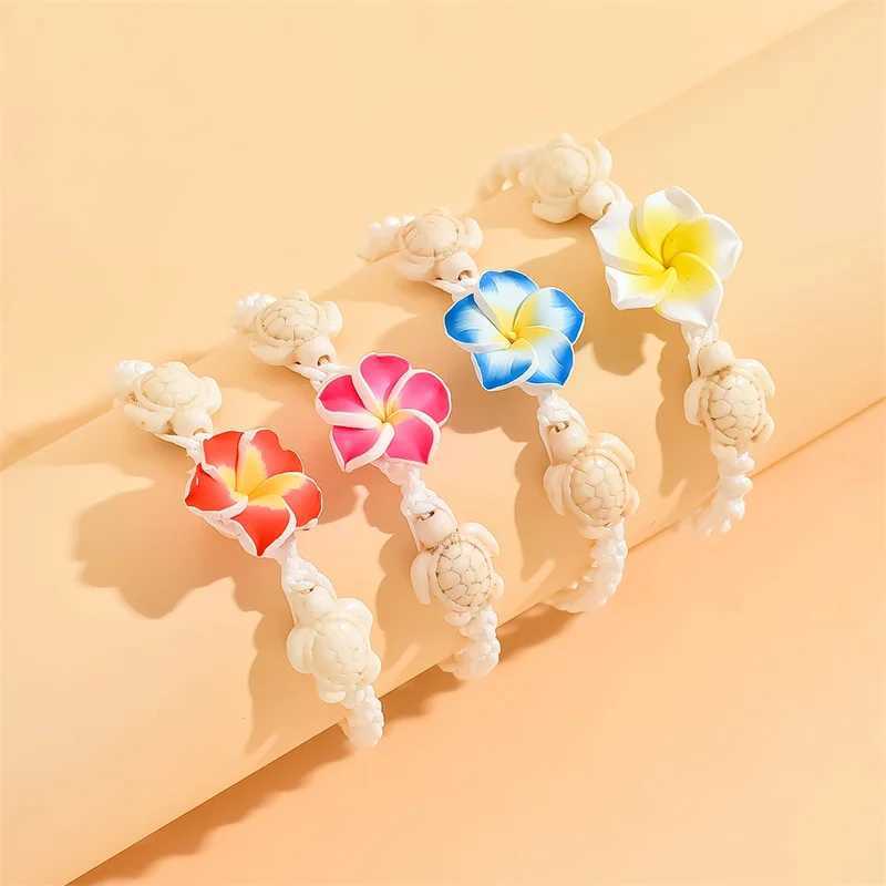 Summer Sweet Flower Woven Rope Handmade Anklets for Women Ocean Beach Starfish Shell Turtle Charm Bracelet On Leg Foot Jewelry U250624