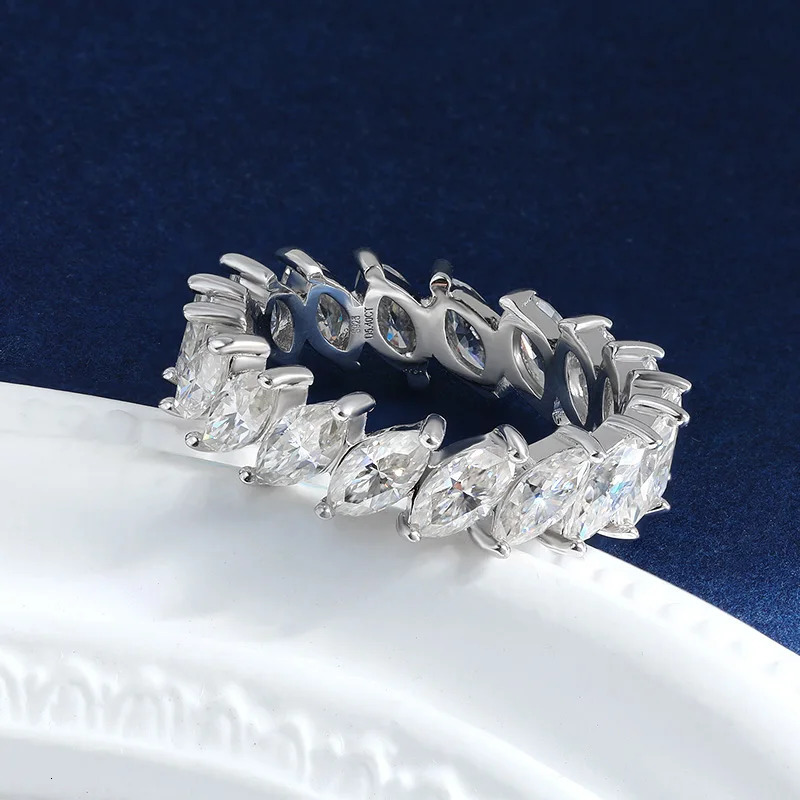 Halaile D Color Marquise Cut S925 Sterling Silver Row Ring with GRA Sparkling Fine Jewelry Womens Classic Party Gift 250624