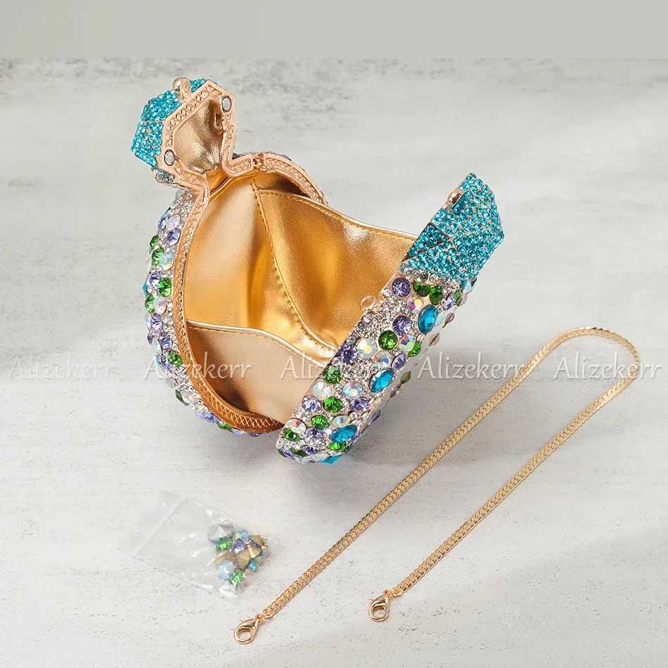 Alizekerr Perfume Bottle Shaped Crystal Evening Bags Women Gorgeous Classy Rhinestone Round Metal Clutch Purses Wedding Party M250625