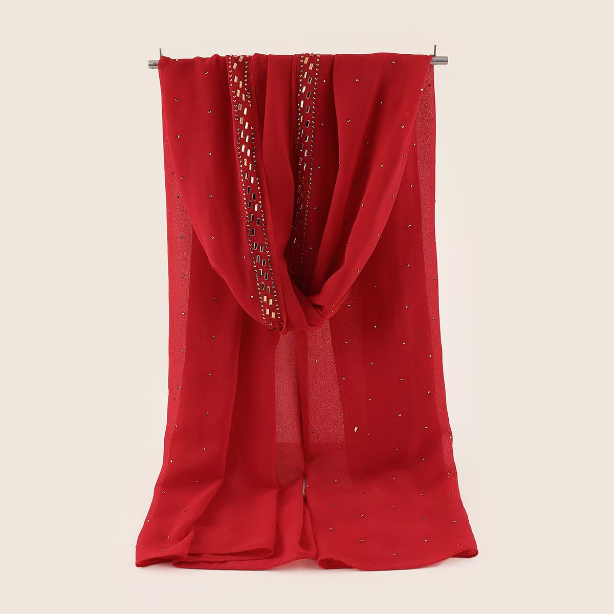 T1069 Pearl Chiffon Scarf Long Scarf Square Scarf Hui Nationality Gauze Scarf Head Scarf