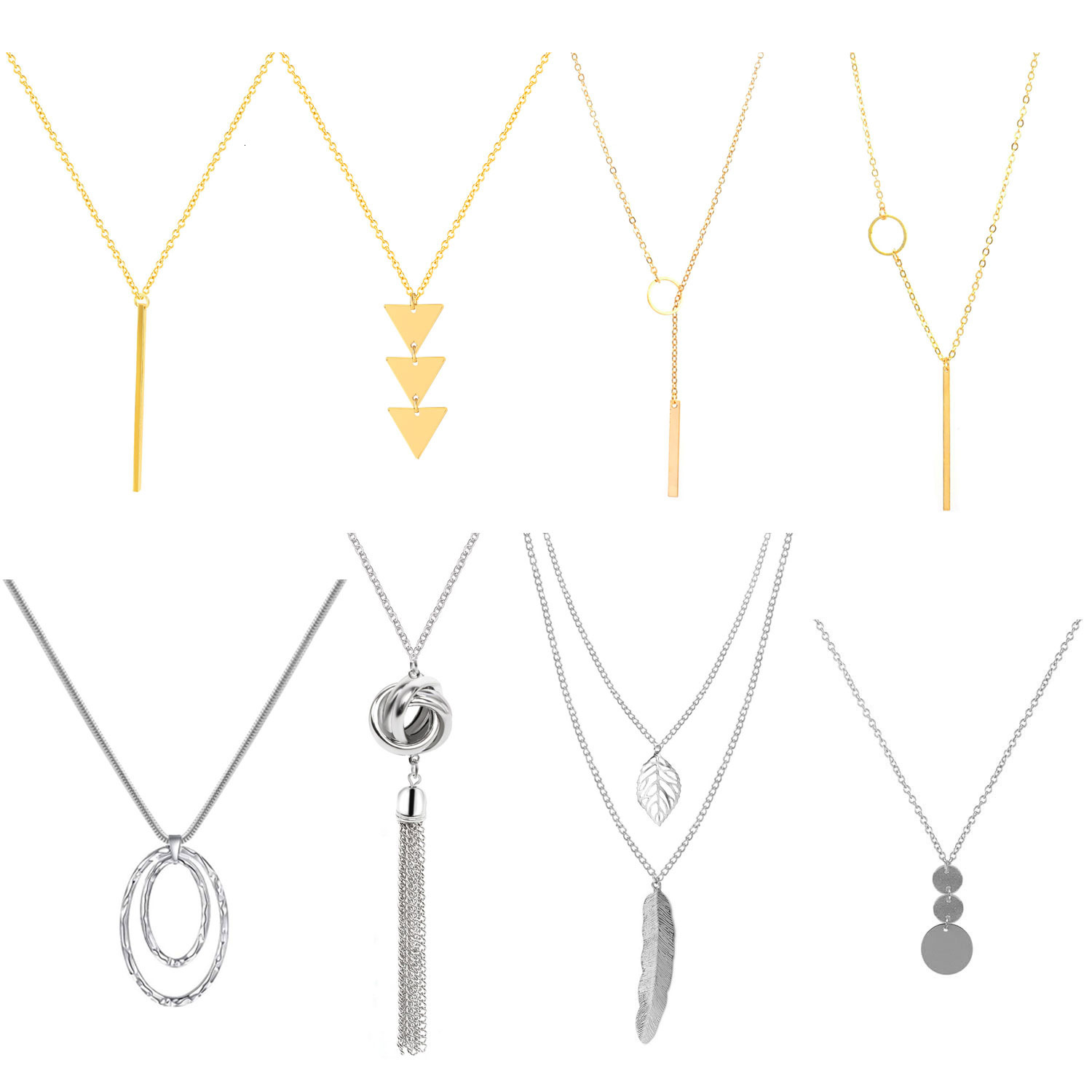 Jewelry 8-Piece Color-Retaining Tassel Geometric Necklace Set Fashion Exaggerated Round Ring Women's Sweater Chain Jewelry for Women