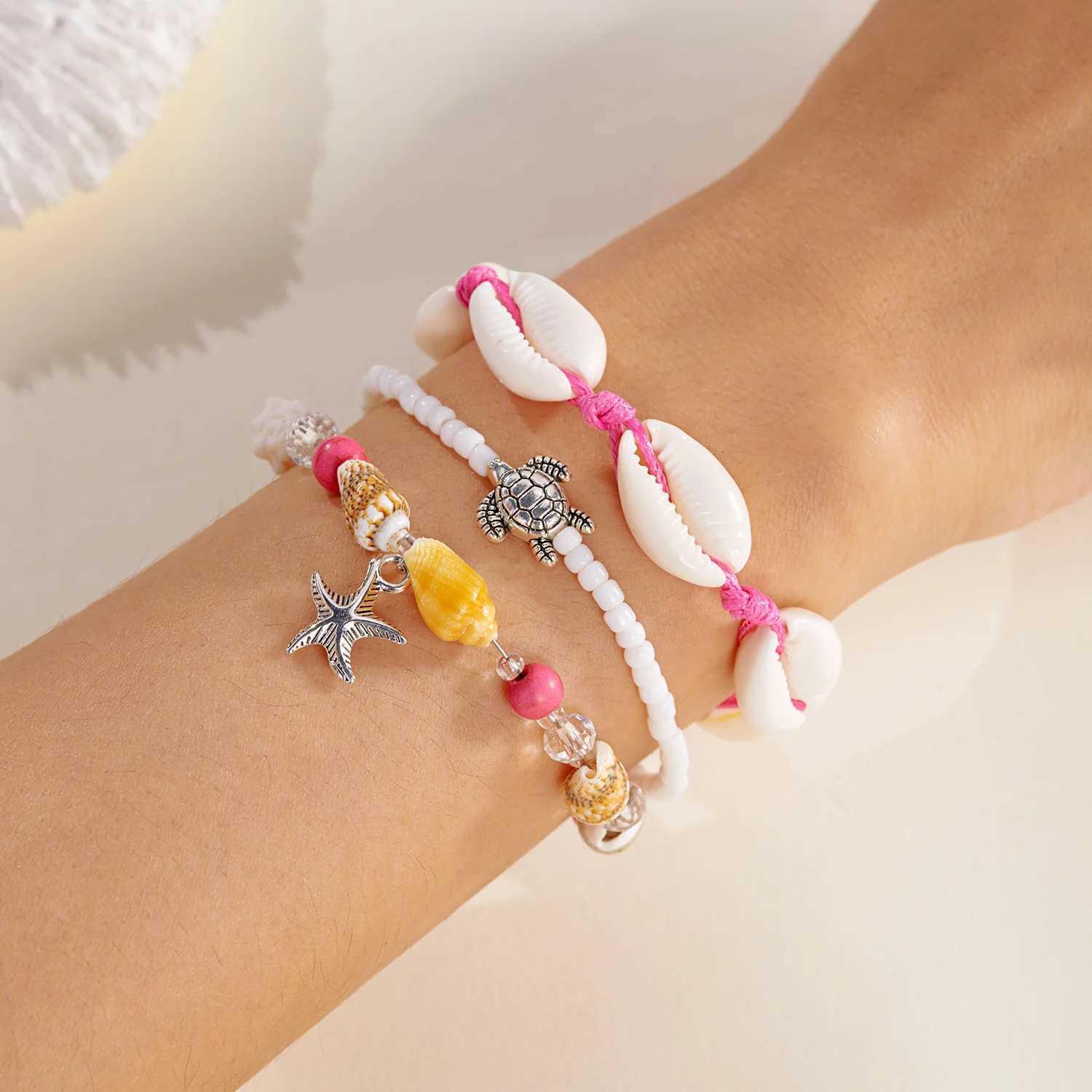 Summer Bohen Flower Starfish Sea Turtle Pendant Bracelet Set for Women Polymer Clay Colorful Beaded Bangle Beach Jewelry X250625