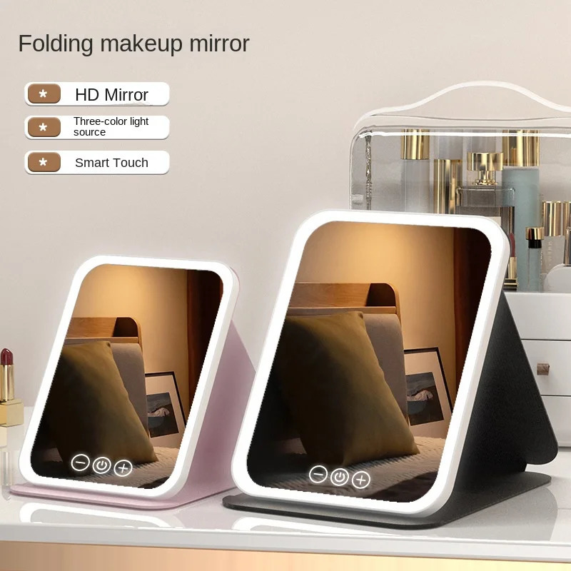 Rechargeable LED Makeup Mirror with Touch Control 3 Color Lights Portable Foldable Magnifying Vanity Mirror Travel Home Office 250625