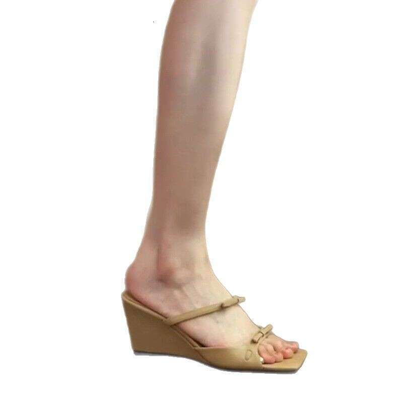 French Style Elegant Wedge Summer New Square Temperament Open Toe One Strap Bowknot Women's High Heel Sandals