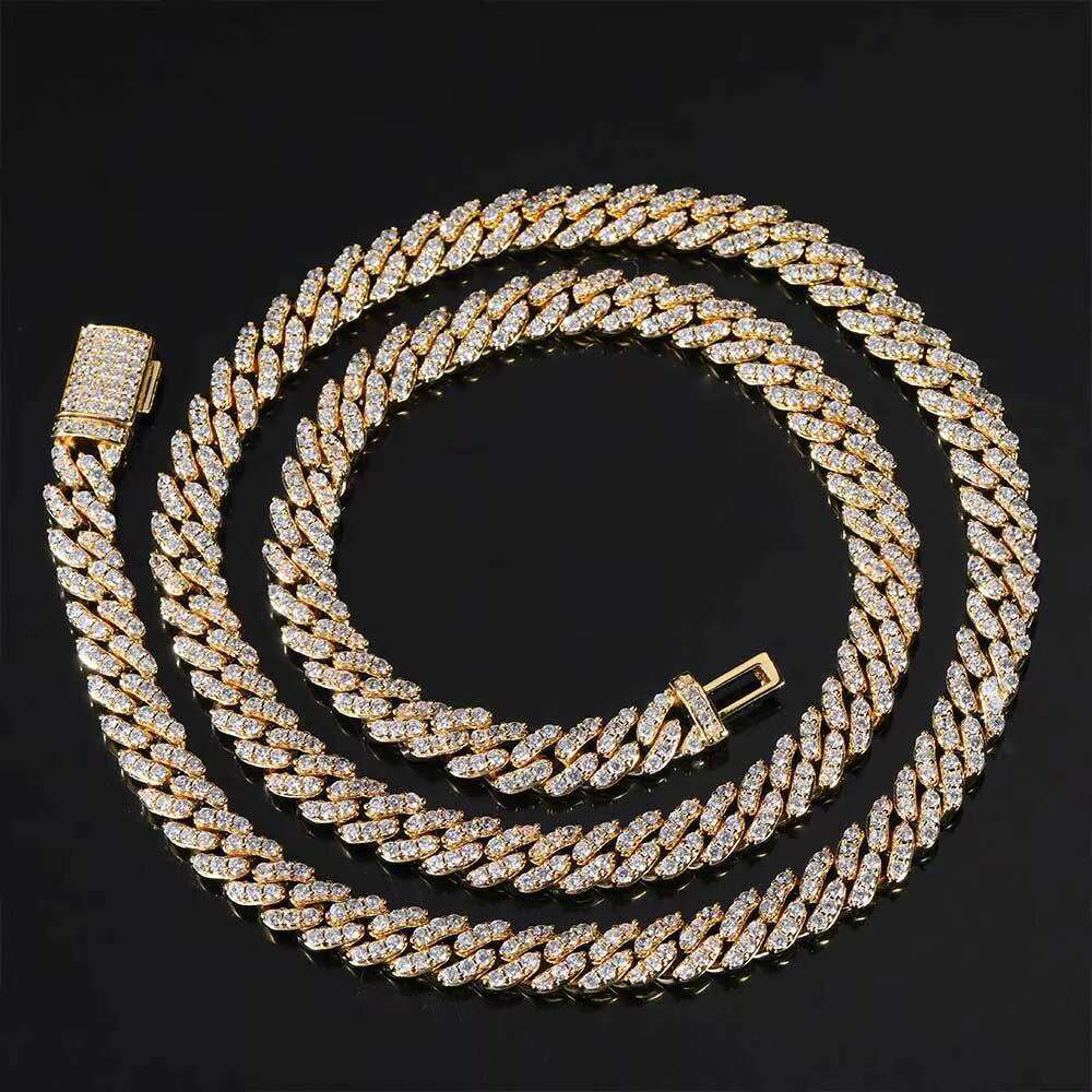 Hip Hop 8mm Iced Out Miami Cuban Link Chain Necklace for Men Gold-Plated 925 Silver VVS Moissanite Diamond Fine Jewelry