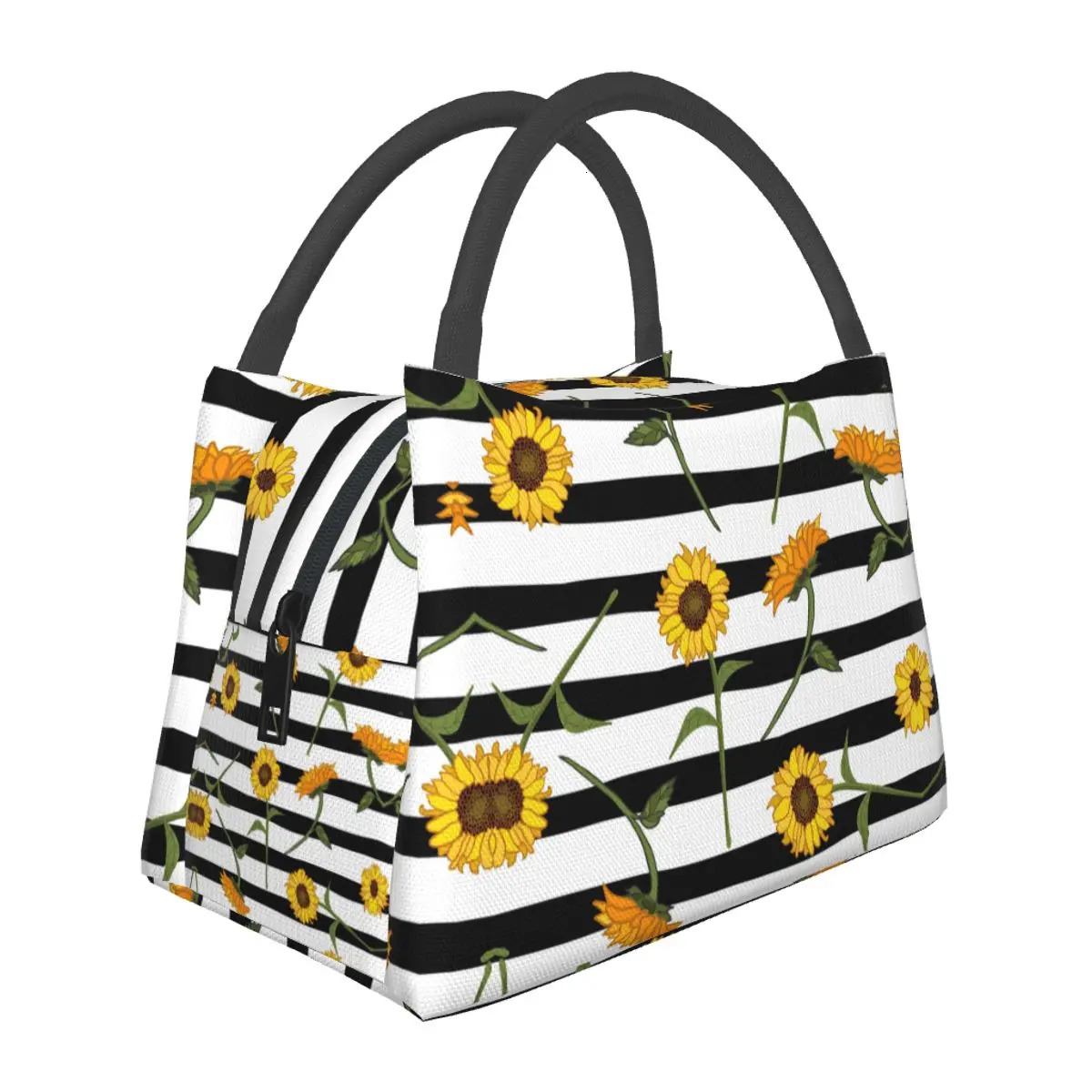 Abstract Sunflower Lunch Bag Striped Retro Lunch Box For Unisex Office Portable Insulated Cooler Bag Thermal Lunch Bags 250624