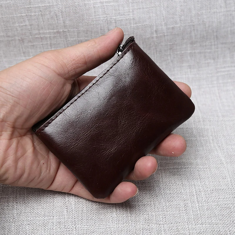 Leather Mini Coin Purse Unisex Simple Portable First Layer Cowhide Retro Handmade Zipper Small Wallet Key Case 250624
